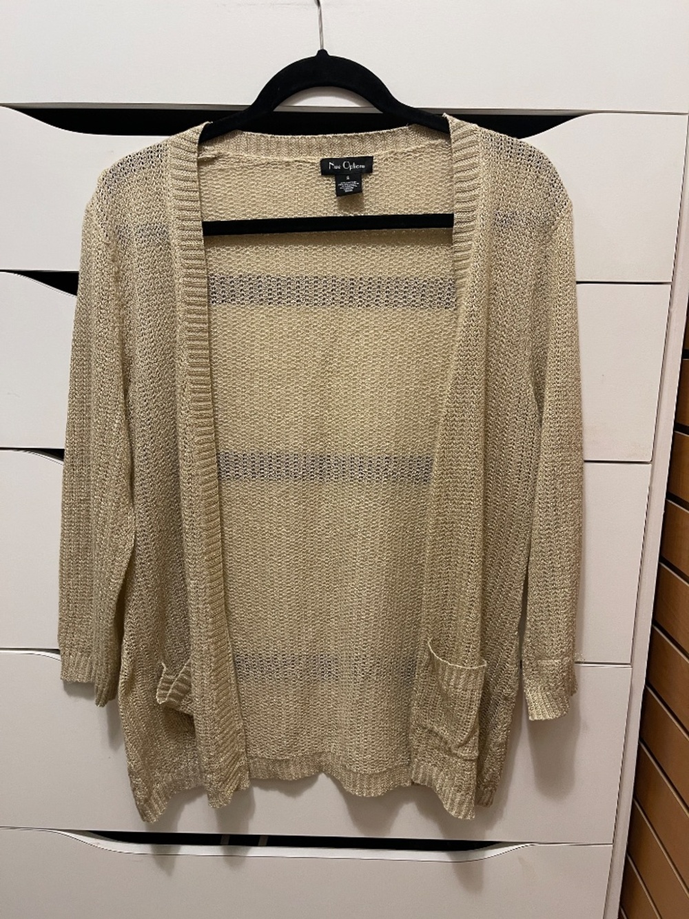 Nue Options metallic knit open front cardigan women S cream gold
